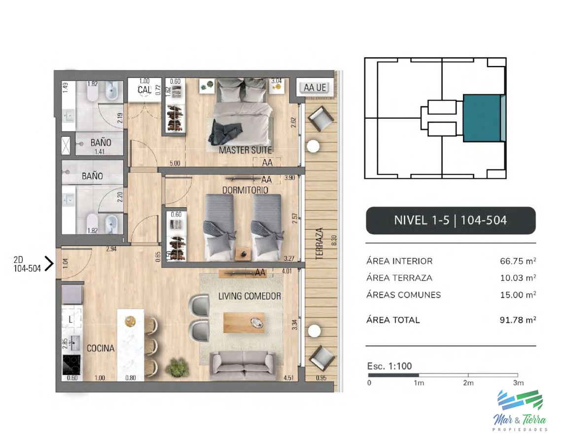 Venta de apartamento en pozo sobre la playa Mansa de 2 dormitorios 2 baños en Punta del este 