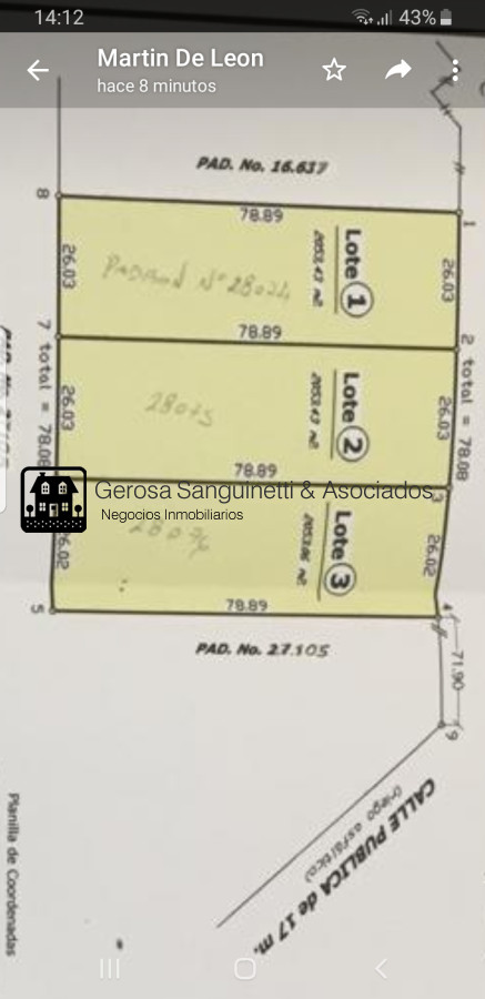 Terreno ID.1793 - Solares de 2150 metros cada uno con un frente de 26 mts