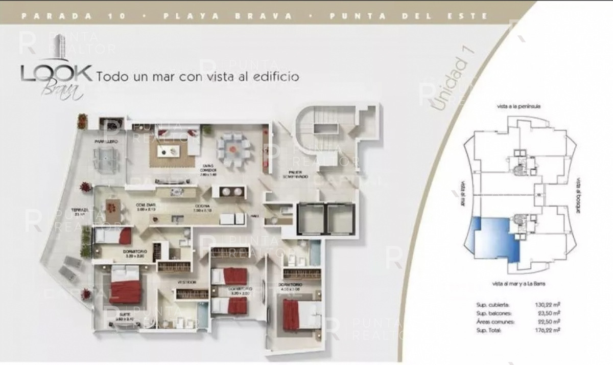 Apartamento ID.462 - Departamento en venta en Torre Look Brava 3 dormitorios y servicio, vista al mar, Playa Brava, Punta del Este, Uruguay