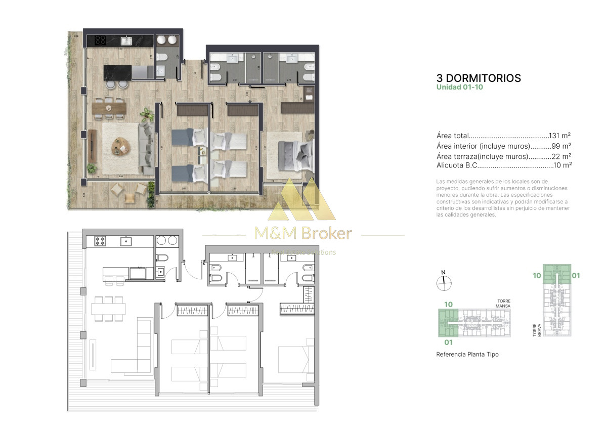 Venta apartamento 3 dormitorios en pozo Punta del Este