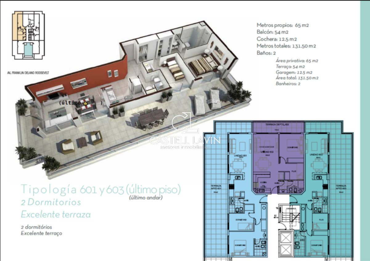 Apartamento ID.293 - Penthouse - En Alquiler 2 dor, 2 baños, con amplia terraza con vista al bosque. 