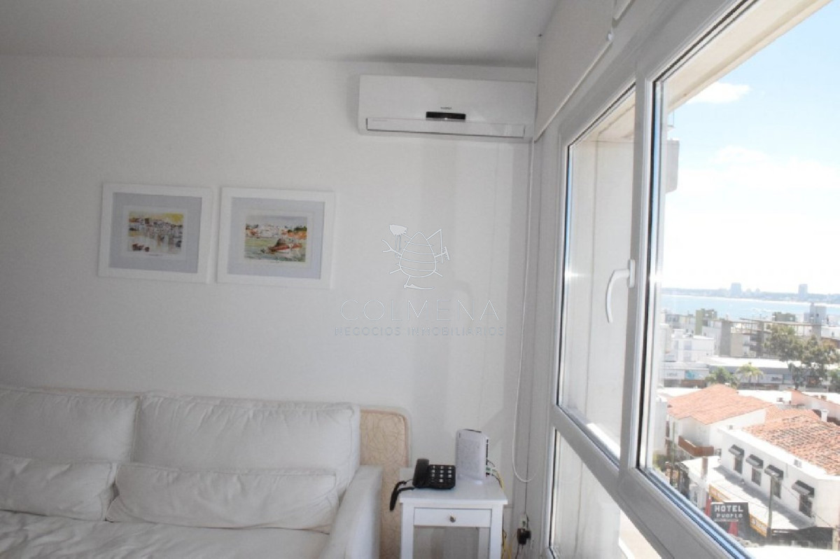Este apto en Peninsula 1 dormitorio, living-comedor cocina integrada, baño, vista parcial a mansa desde el living y desde dormitorio vista a la brava.