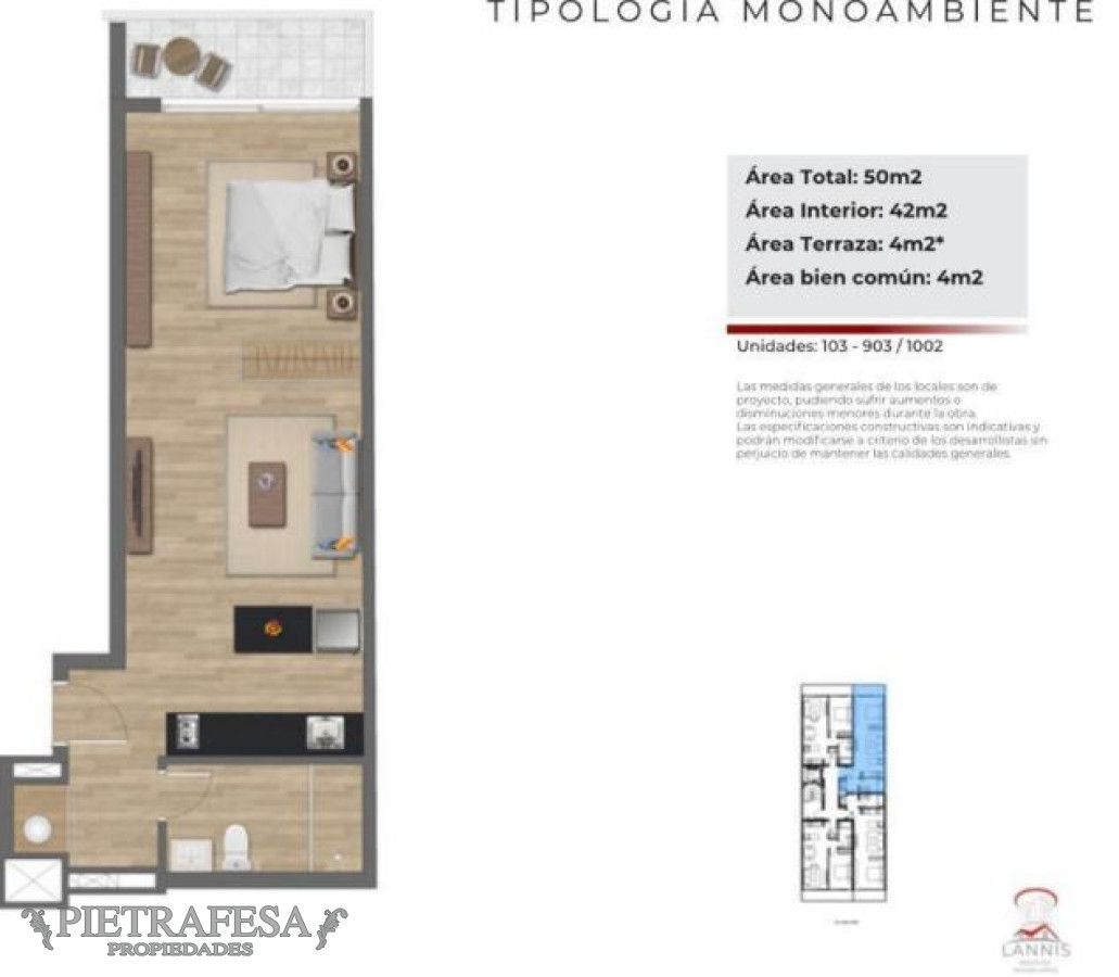 Apartamento ID.9404 - Monoambiente a estrenar con terraza -Pocitos