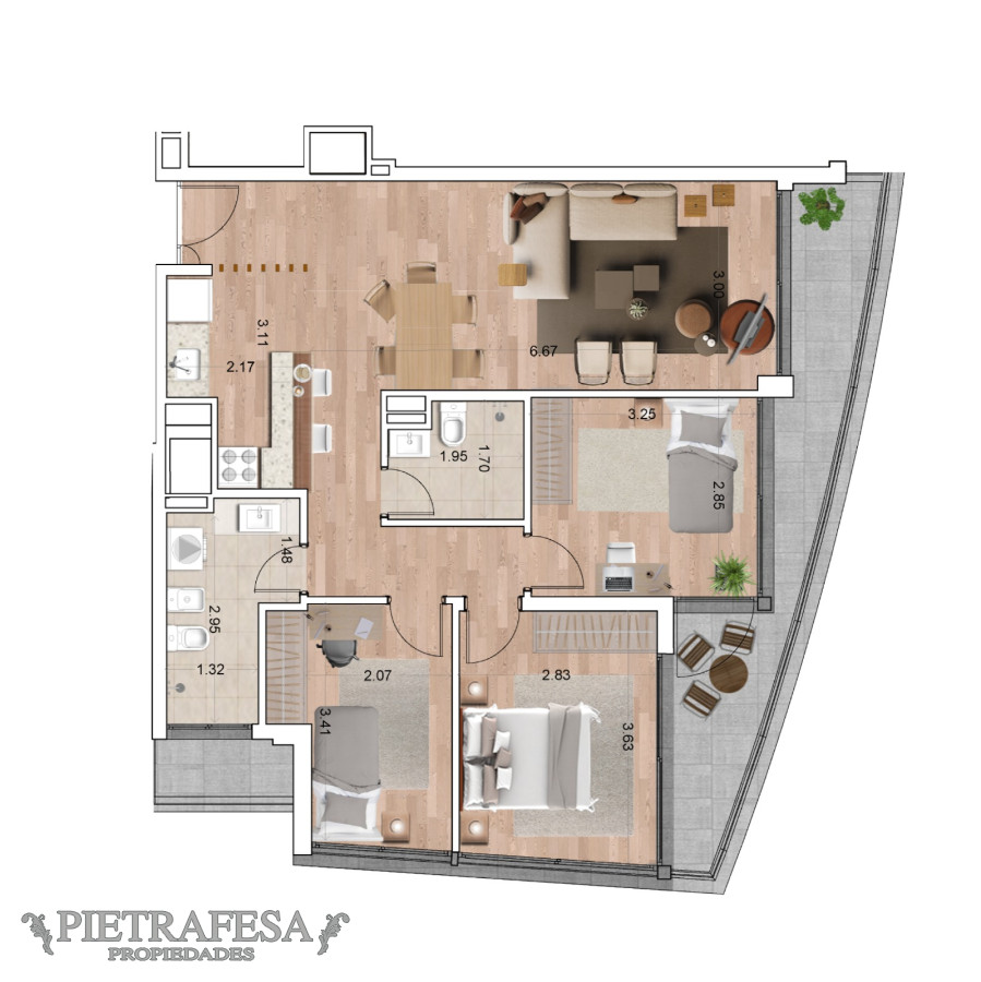 Apartamento ID.6399 - Apartamento en venta a estrenar 3 dormitorios, 2 baños y cochera con terraza- Av. de las Américas-Carrasco