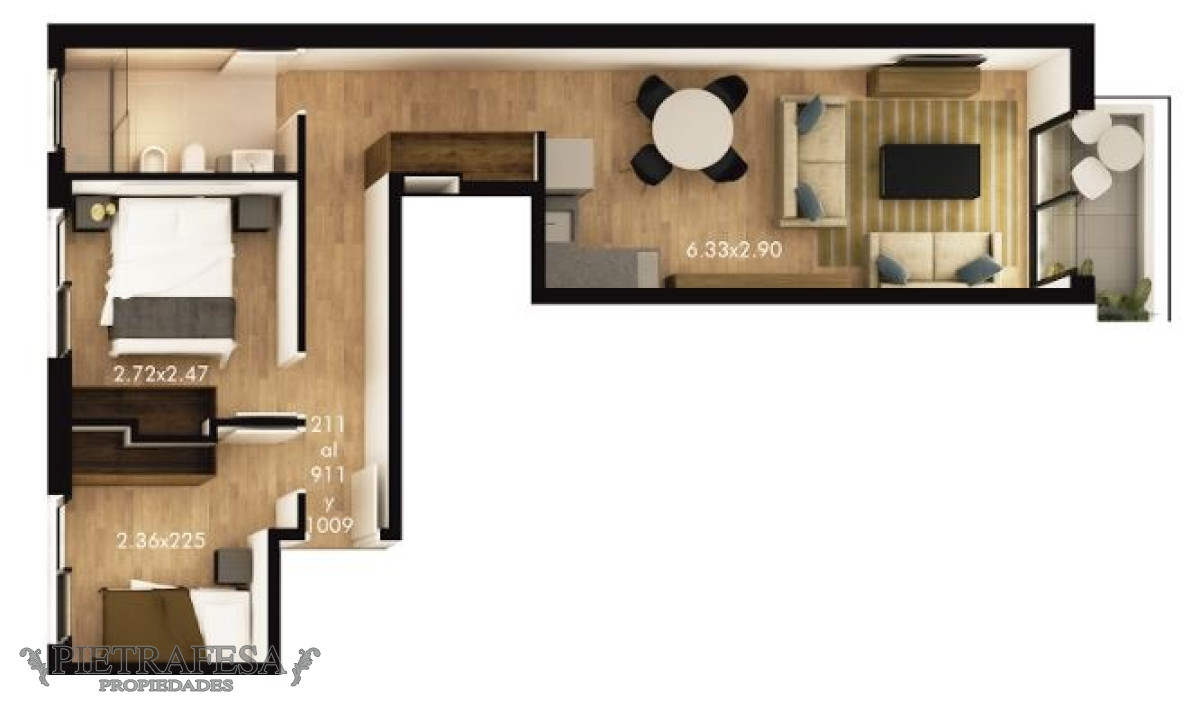 Apartamento ID.12068 - Apto a estrenar 2 dormitorios, 1 baño y terraza-Pocitos