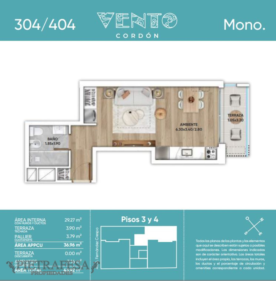 Apartamento ID.12050 - Monoambiente a estrenar con terraza-Cordón 