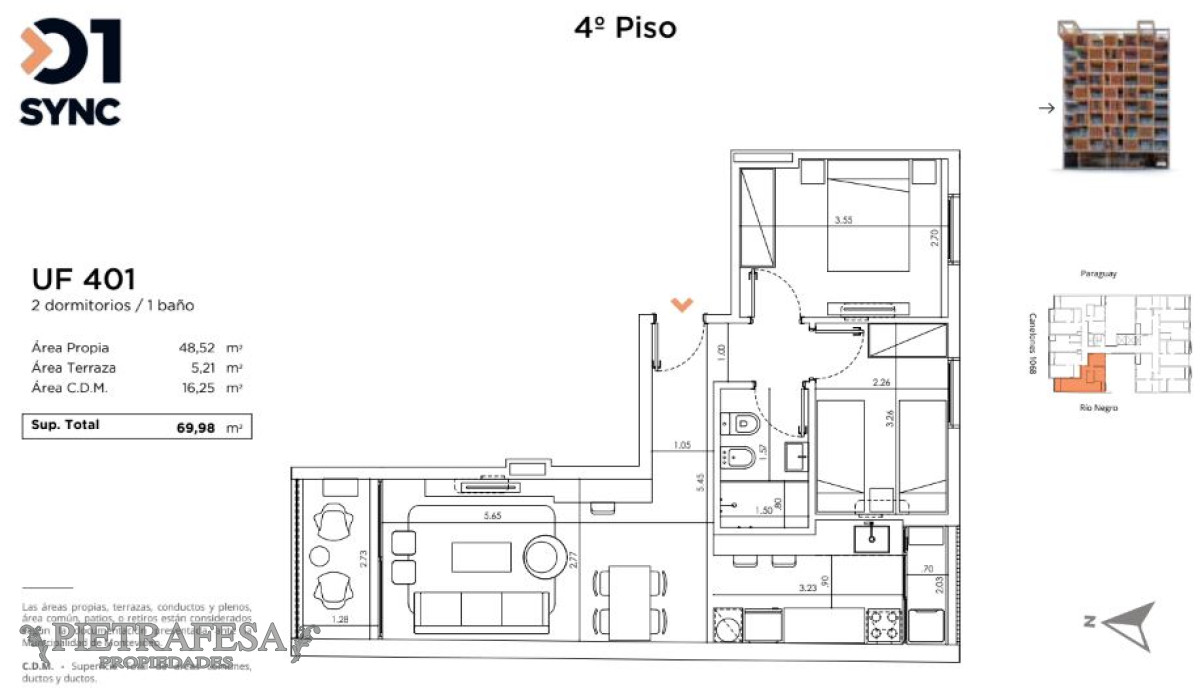 Apartamento ID.7654 - Apartamento a estrenar, 2 dormitorios, 1 baño y terraza-Canelones- Barrio Sur