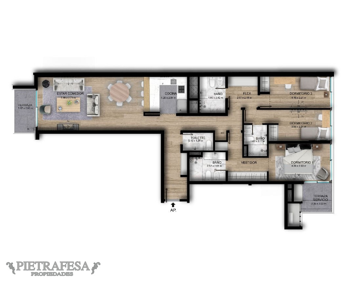 Apartamento ID.5809 - Apartamento a estrenar en venta 3 dormitorios, 4 baños, garaje y terraza-Benito Blanco-Punta Carretas