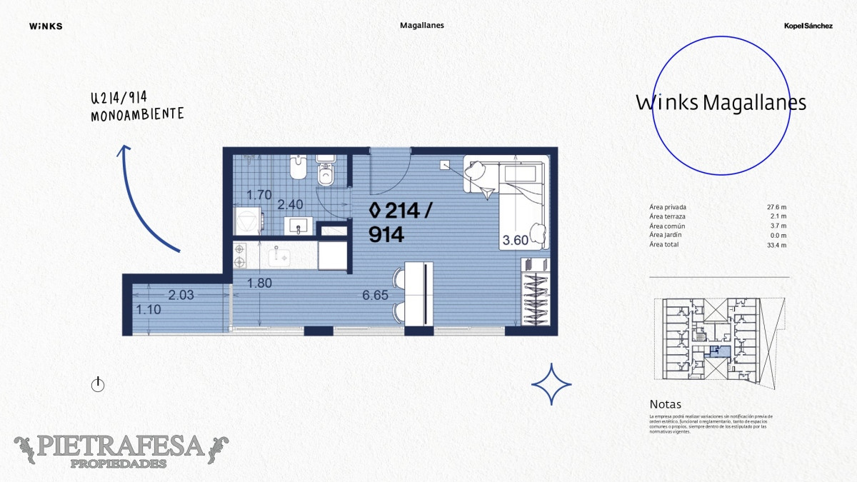 Apartamento ID.8463 - Monoambiente a estrenar- Magallanes- Palermo