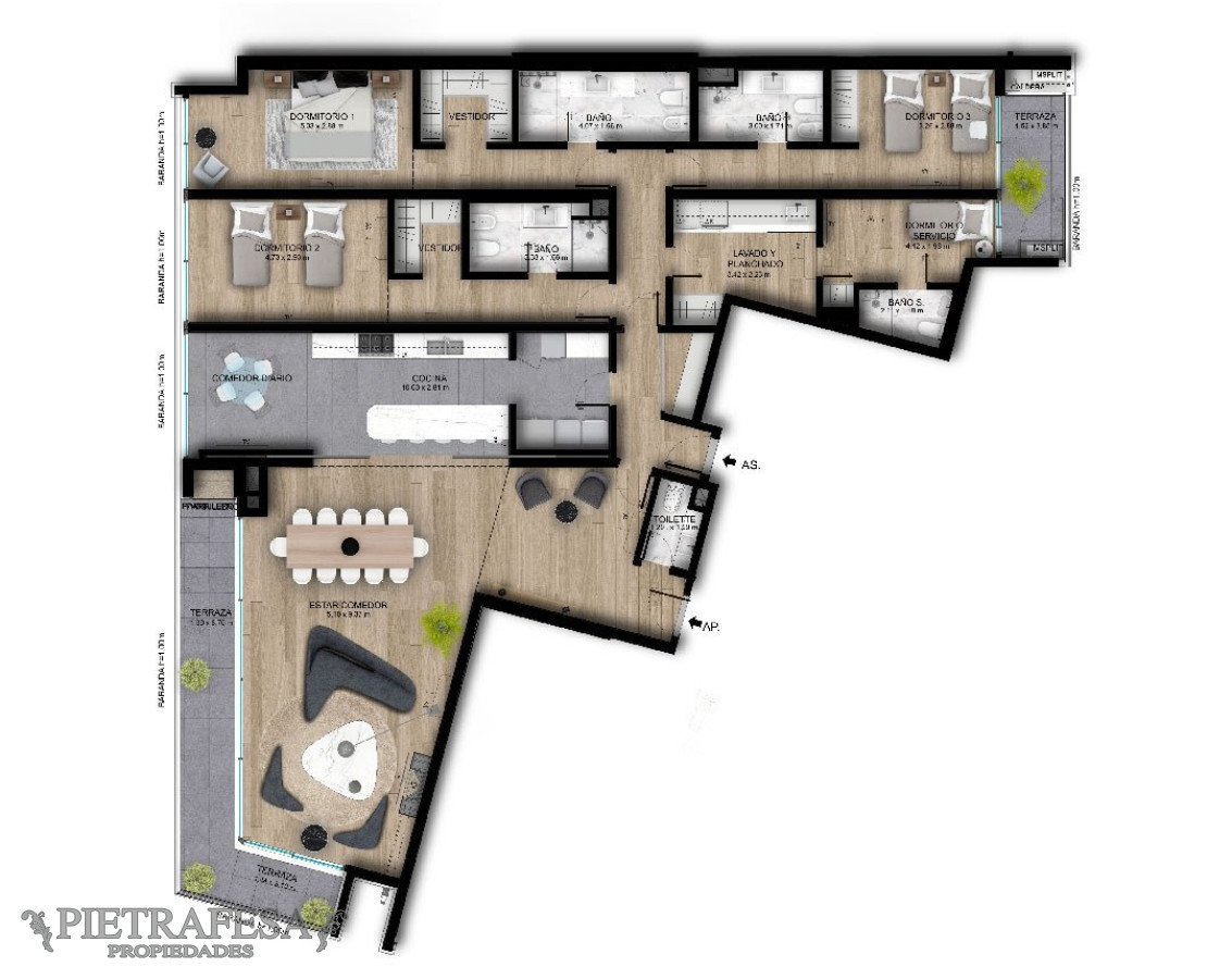 Apartamento ID.5973 - Apartamento a estrenar en venta 4 dormitorios, 5 baños, garaje y terraza-Benito Blanco-Punta Carretas