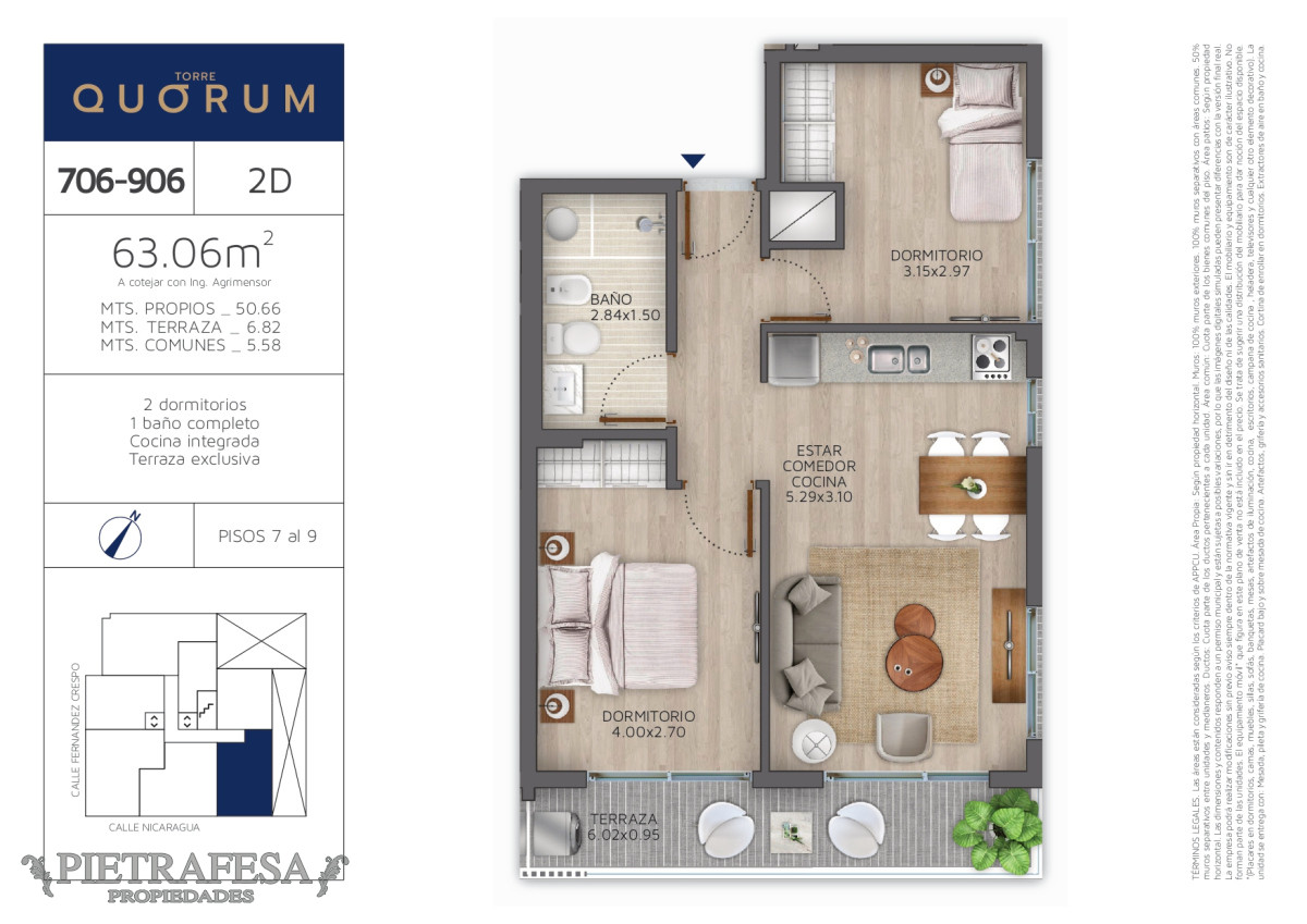 Apartamento ID.12172 - Apto a estrenar 2 dormitorios, 1 baño y terraza-Aguada