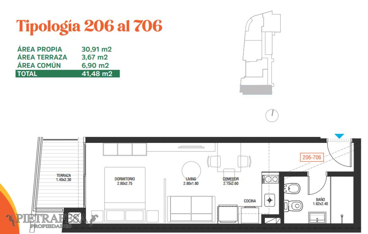 Apartamento ID.13077 - Monoambiente a estrenar con terraza -Tres Cruces