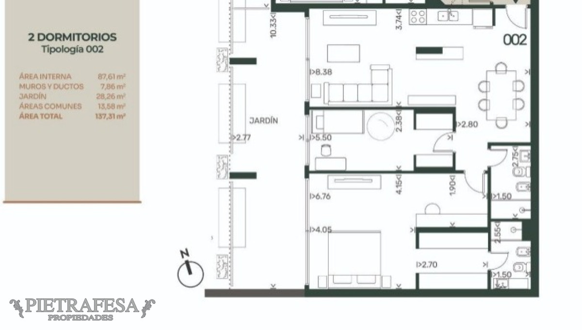Apartamento ID.8015 - Apartamento a estrenar 2 dormitorios, 2 baños y patio- Roque Graseras-Pocitos