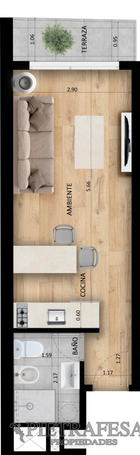 Apartamento ID.12229 - Monoambiente a estrenar con terraza-Cordón