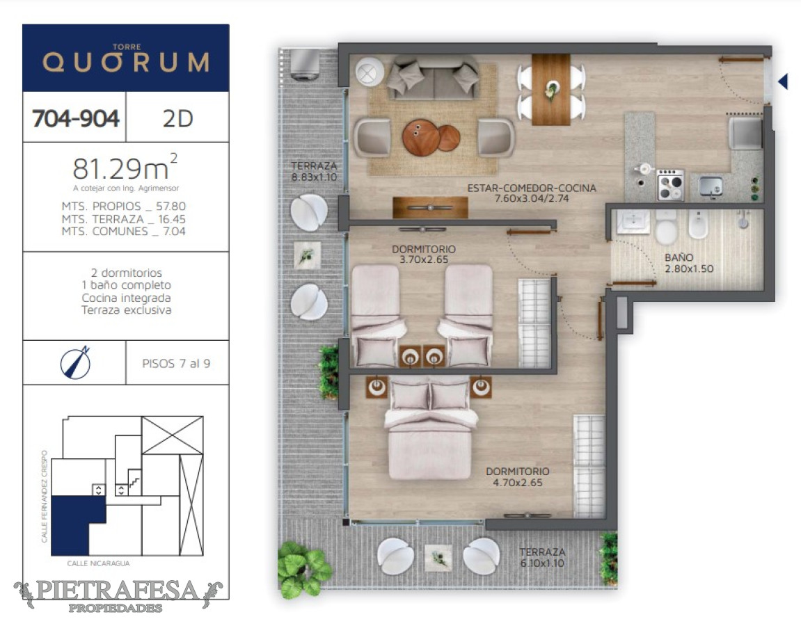 Apartamento ID.12173 - Apto a estrenar 2 dormitorios, 1 baño y terraza-Aguada