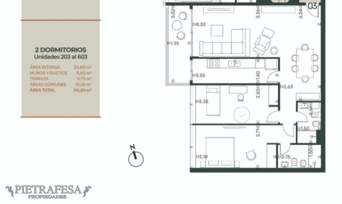Apartamento ID.8016 - Apartamento a estrenar 2 dormitorios, 2 baños y terraza- Roque Graseras-Pocitos