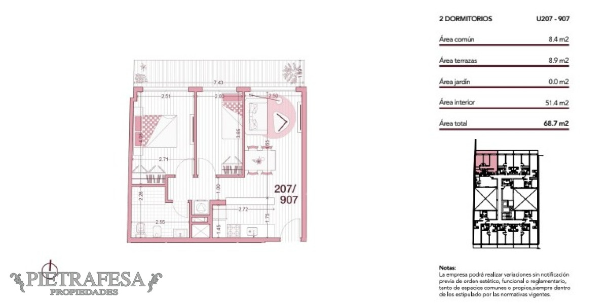 Apartamento ID.9111 - Apto 2 dormitorios, 1 baño y terraza-Cordón