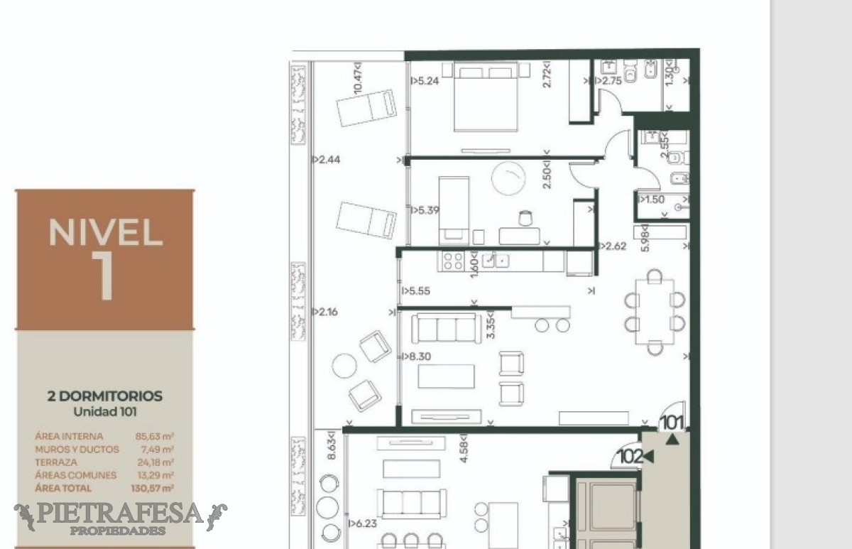 Apartamento ID.8223 - Apartamento a estrenar 2 dormitorios, 2 baños y patio- Roque Graseras-Pocitos