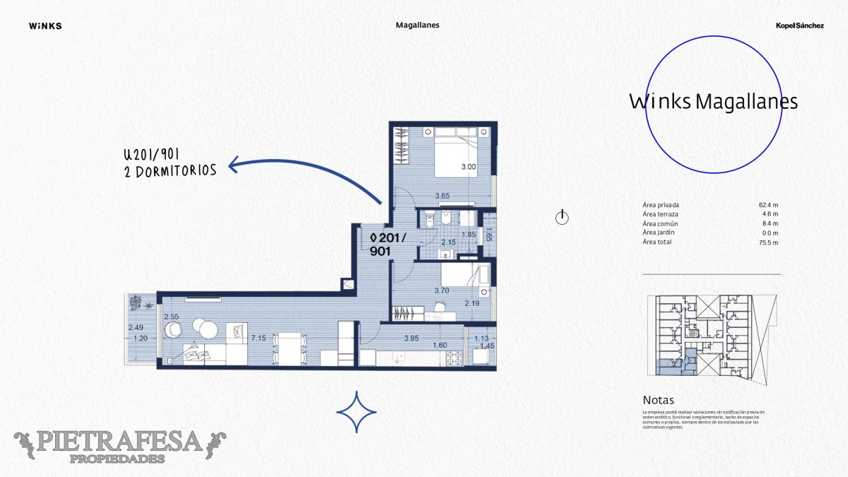 Apartamento ID.8485 - Apartamento a estrenar, 2 dormitorios, 1 baño y terraza-Magallanes- Palermo