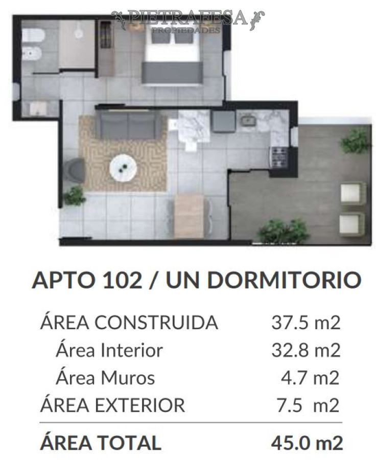 Apartamento ID.12174 - Apto a estrenar 1 dormitorio, 1 baño y terraza-La Blanqueada