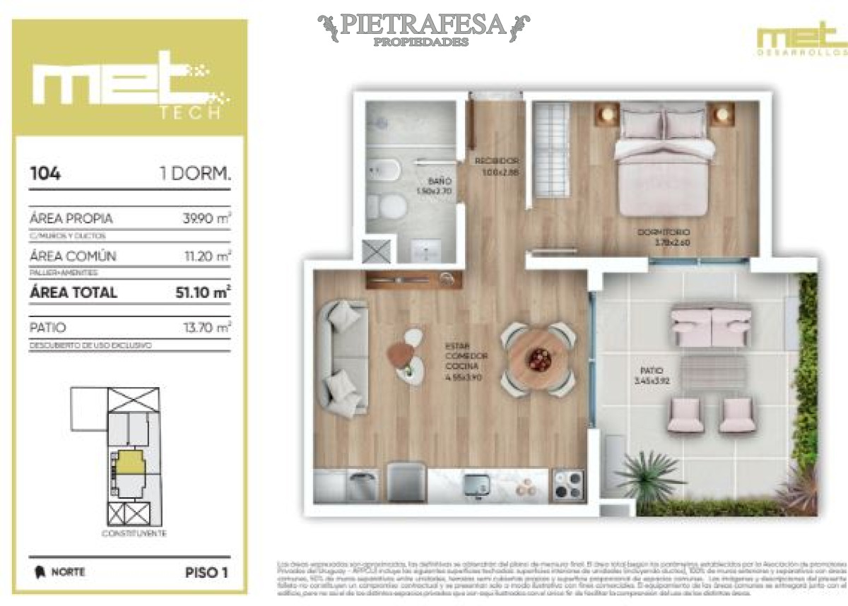 Apartamento ID.13123 - Apto a estrenar 1 dormitorio, 1 baño y terraza-Cordón