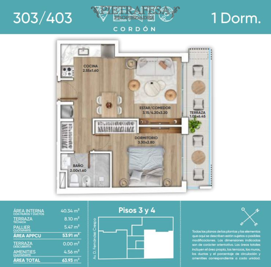 Apartamento ID.12051 - Apto a estrenar, 1 dormitorio, 1 baño, terraza-Cordón 