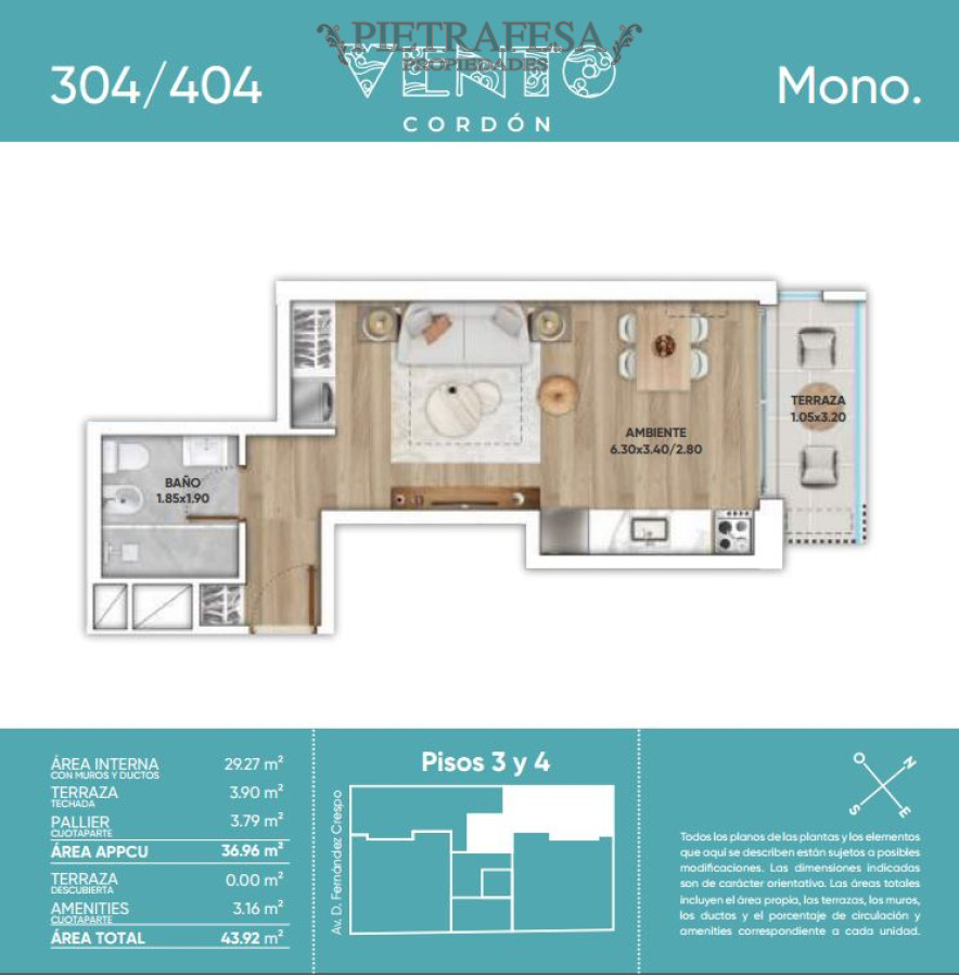 Apartamento ID.12050 - Monoambiente a estrenar con terraza-Cordón 