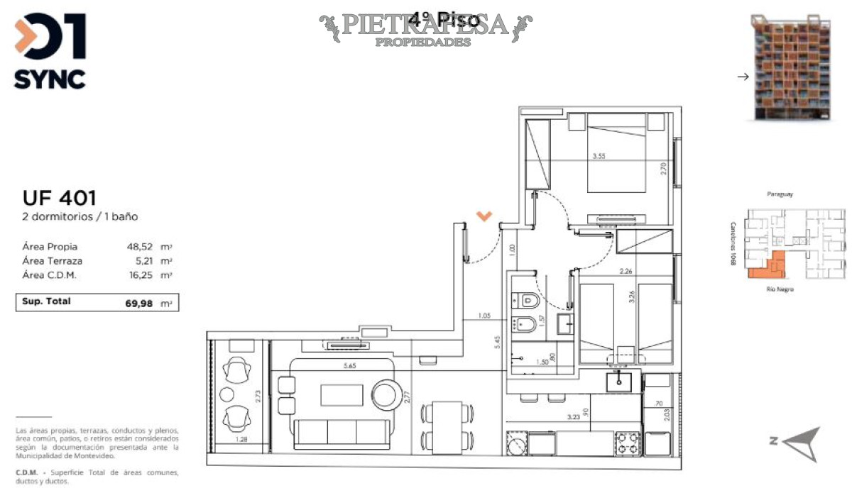 Apartamento ID.7654 - Apartamento a estrenar, 2 dormitorios, 1 baño y terraza-Canelones- Barrio Sur