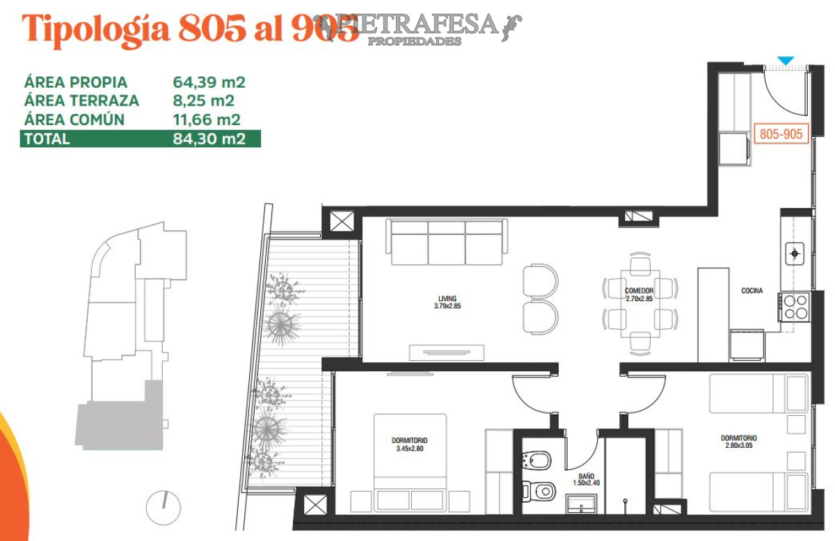 Apartamento ID.13079 - Apto en venta a estrenar, 2 dormitorios, terraza -Tres Cruces