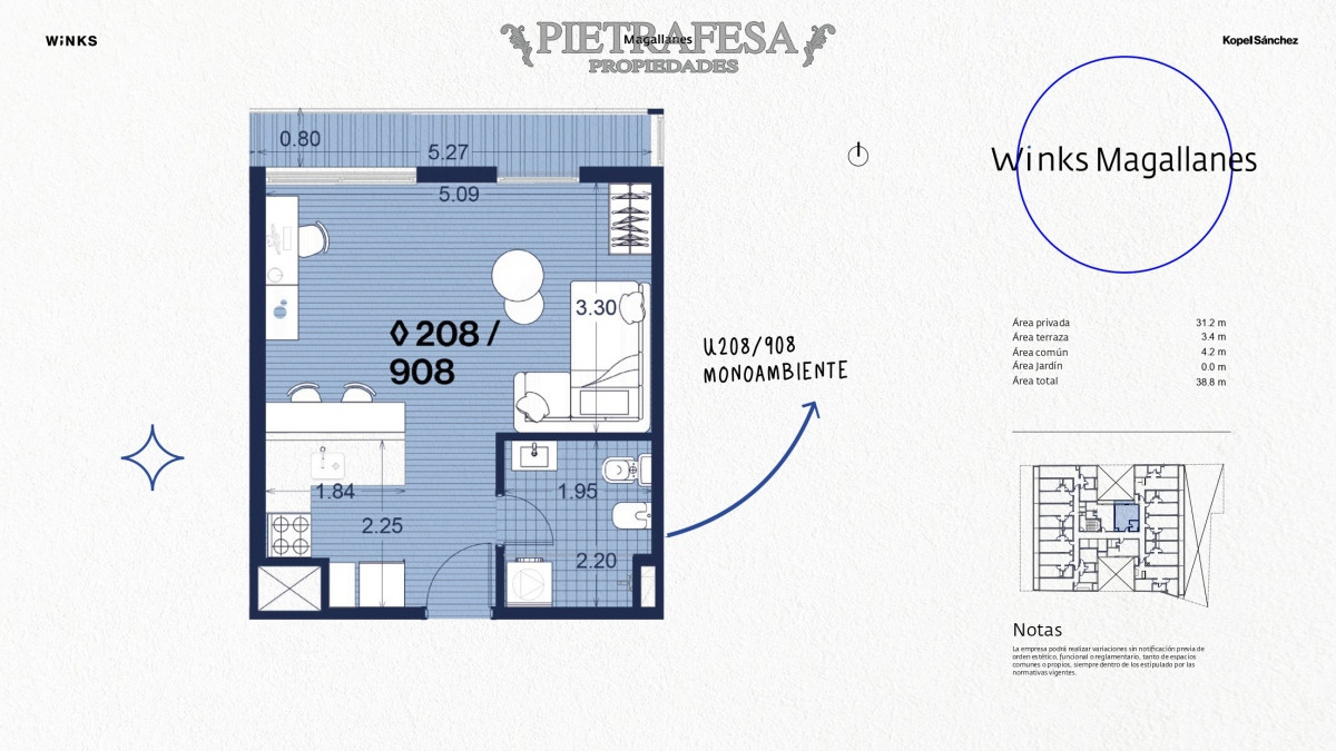 Apartamento ID.8478 - Monoambiente a estrenar- Magallanes- Palermo