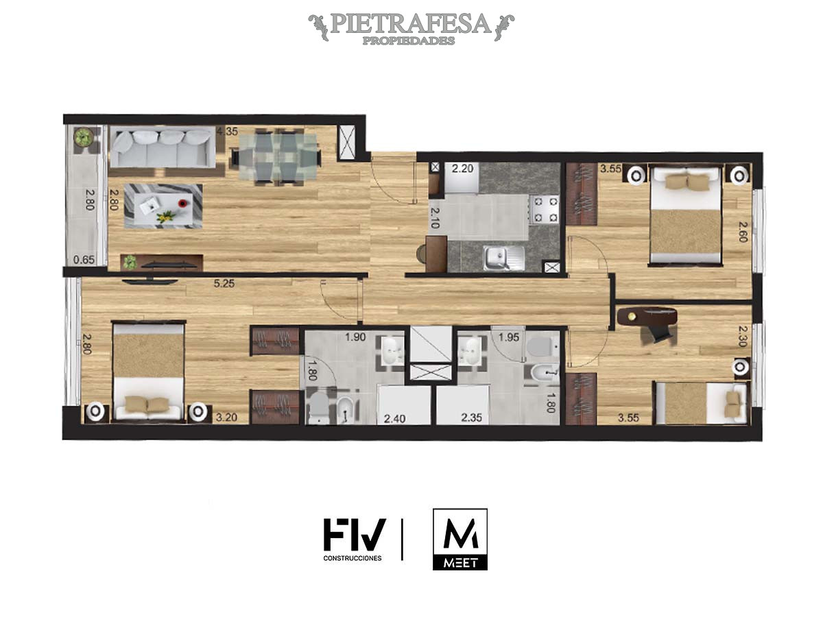Apartamento ID.9332 - Apto a estrenar 3 dormitorios, 2 baños, gje-Malvin