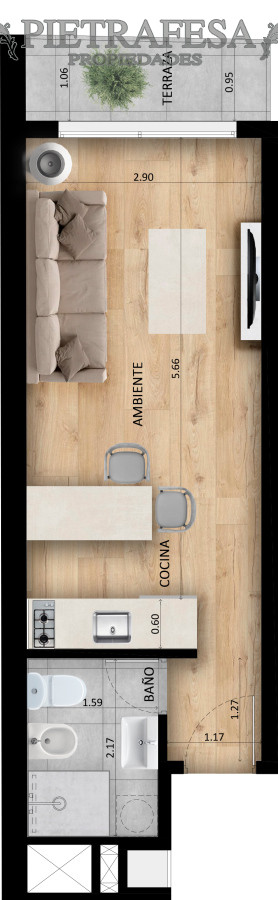 Apartamento ID.12229 - Monoambiente a estrenar con terraza-Cordón