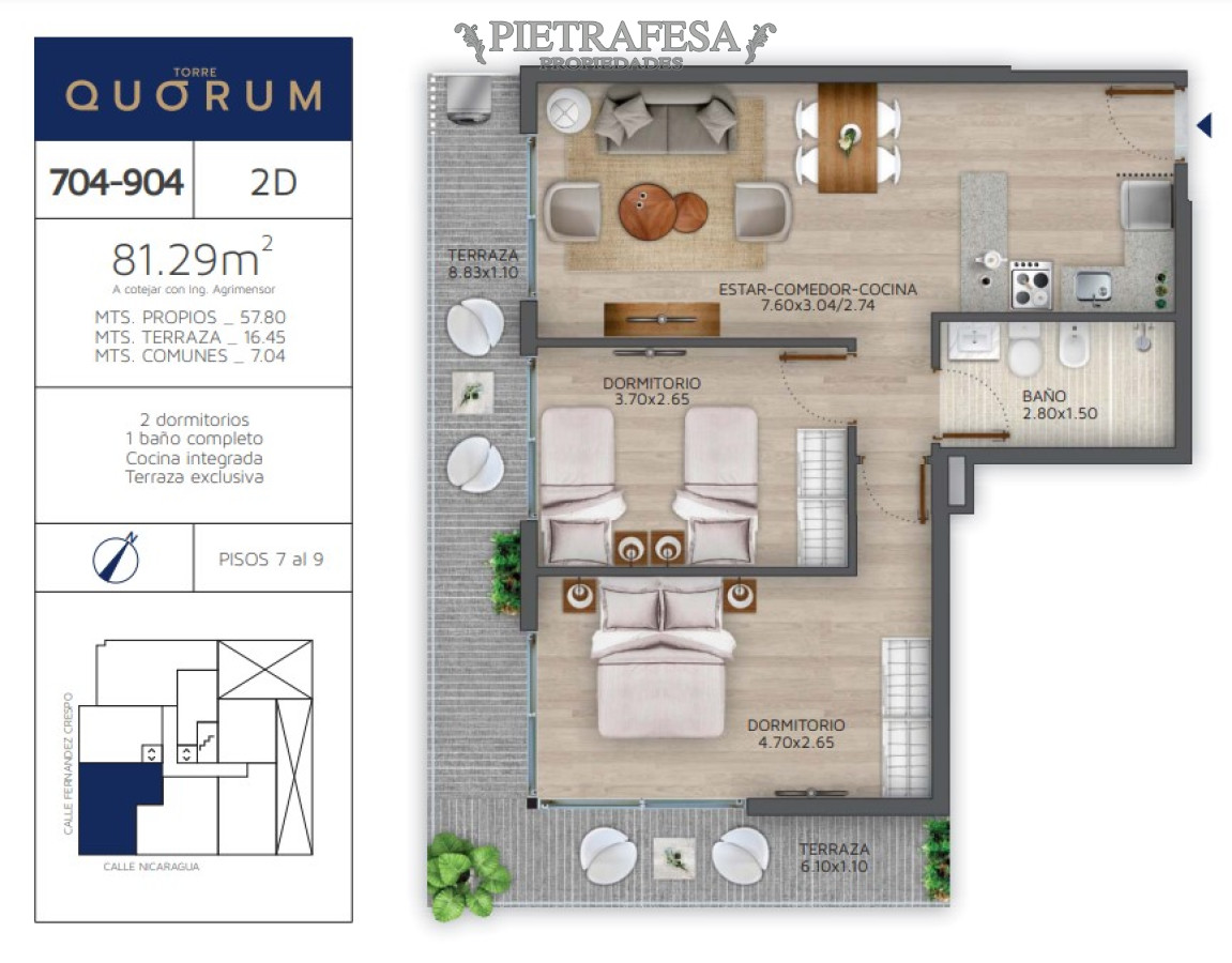Apartamento ID.12173 - Apto a estrenar 2 dormitorios, 1 baño y terraza-Aguada