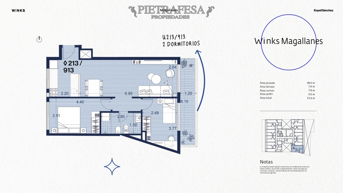 Apartamento ID.8483 - Apartamento a estrenar, 2 dormitorios, 1 baño y terraza-Magallanes- Palermo