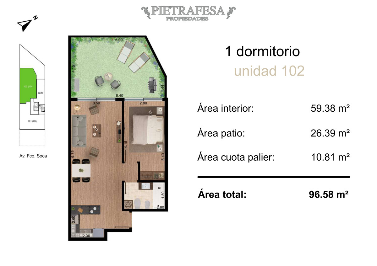 Apartamento ID.14122 - EDIFICIO BULL POCITOS – Avda. Soca y Gestido. 1Dormitorio - CON RENTA