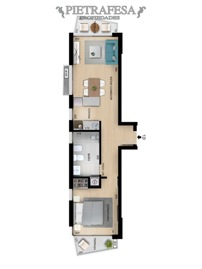 Apartamento ID.7751 - Apartamento en venta a estrenar 1 dormitorio, 1 baño y terraza - Paraguay - Centro