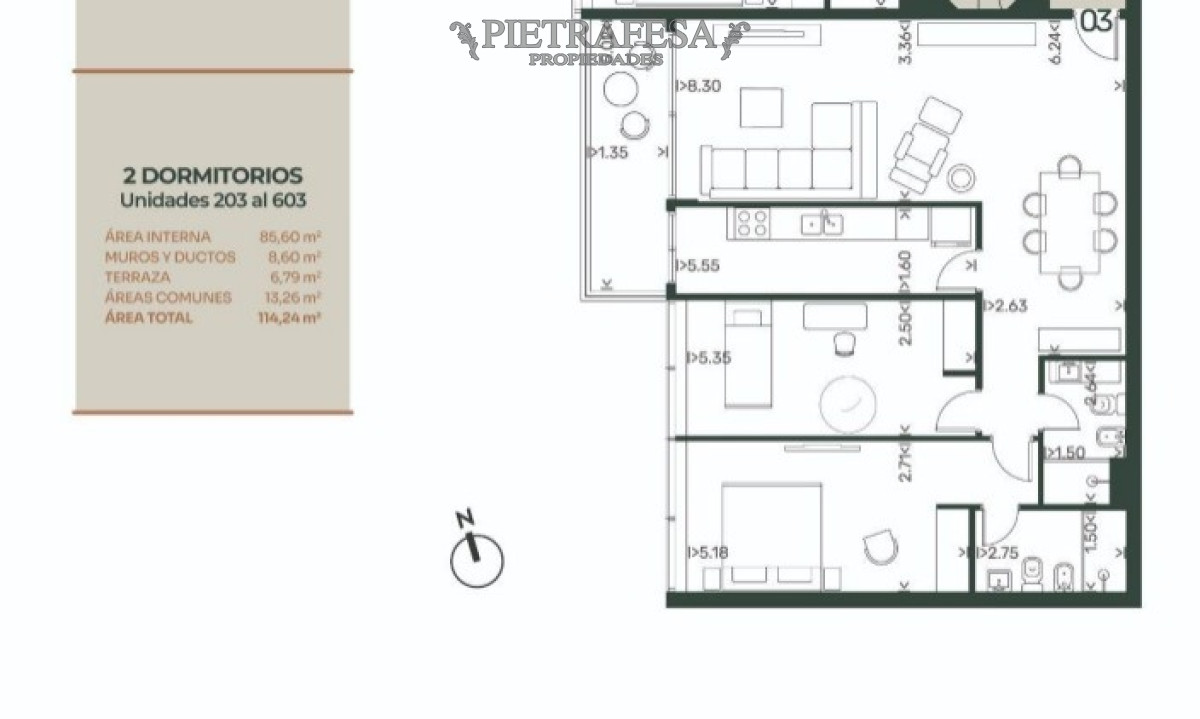 Apartamento ID.8016 - Apartamento a estrenar 2 dormitorios, 2 baños y terraza- Roque Graseras-Pocitos