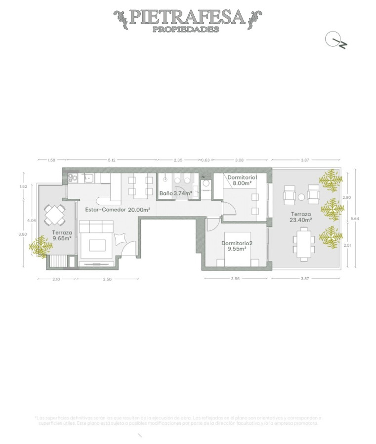 Apartamento ID.5358 - Apartamento a estrenar 2 dormitorios, 1 baño, terraza con parrillero - 18 de Julio- Cordón