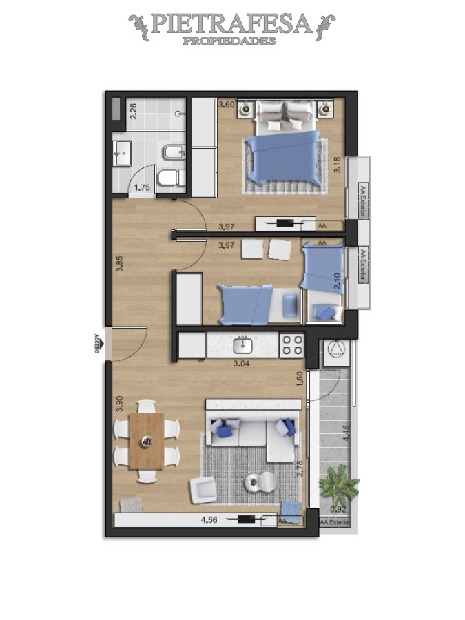 Apartamento ID.5544 - Apartamento en venta a estrenar 2 dormitorios 1 baño y terraza- La Paz- Tres Cruces