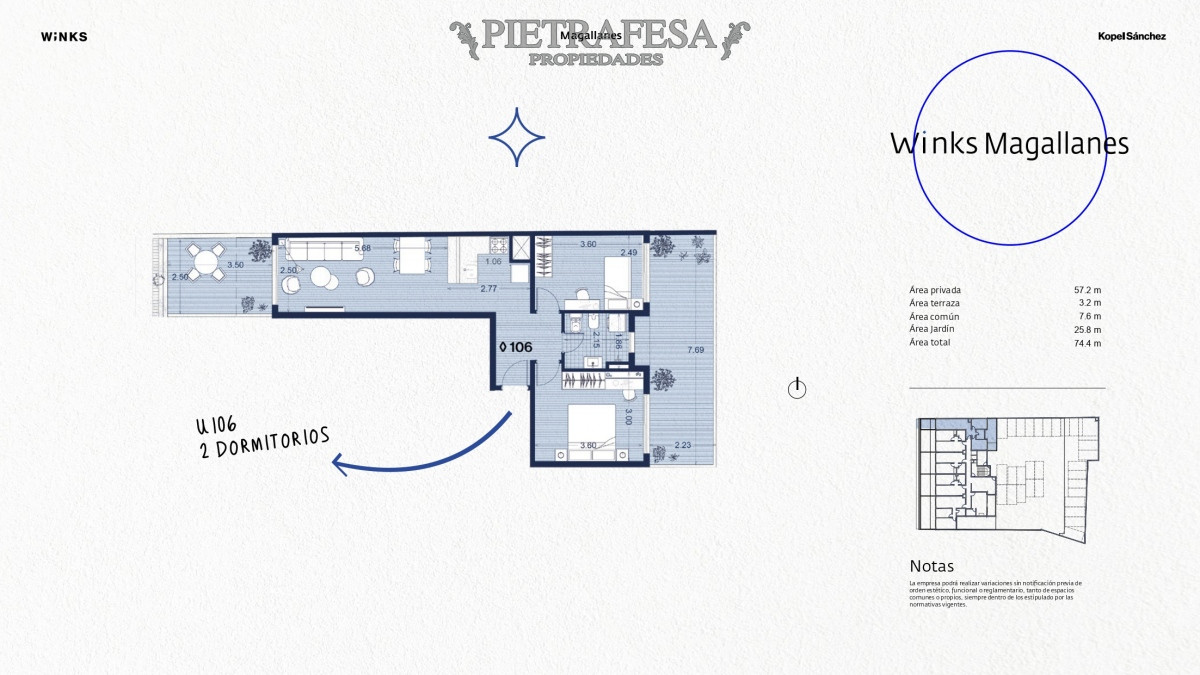 Apartamento ID.8484 - Apartamento a estrenar, 2 dormitorios, 1 baño y terraza-Magallanes- Palermo
