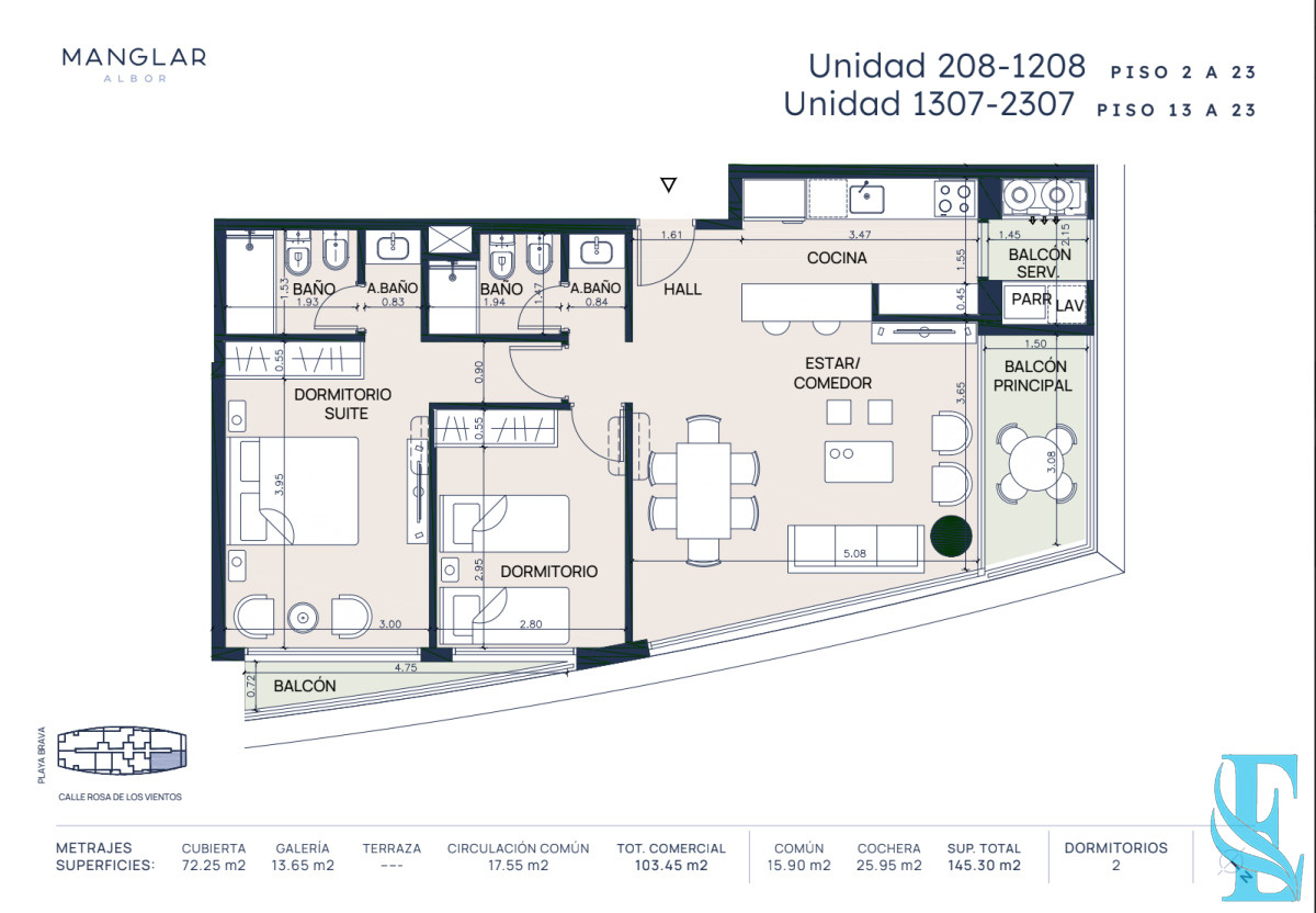 Apartamento ID.673 - Apartamento de 2 dormitorios en venta, Punta del Este, Playa Brava.