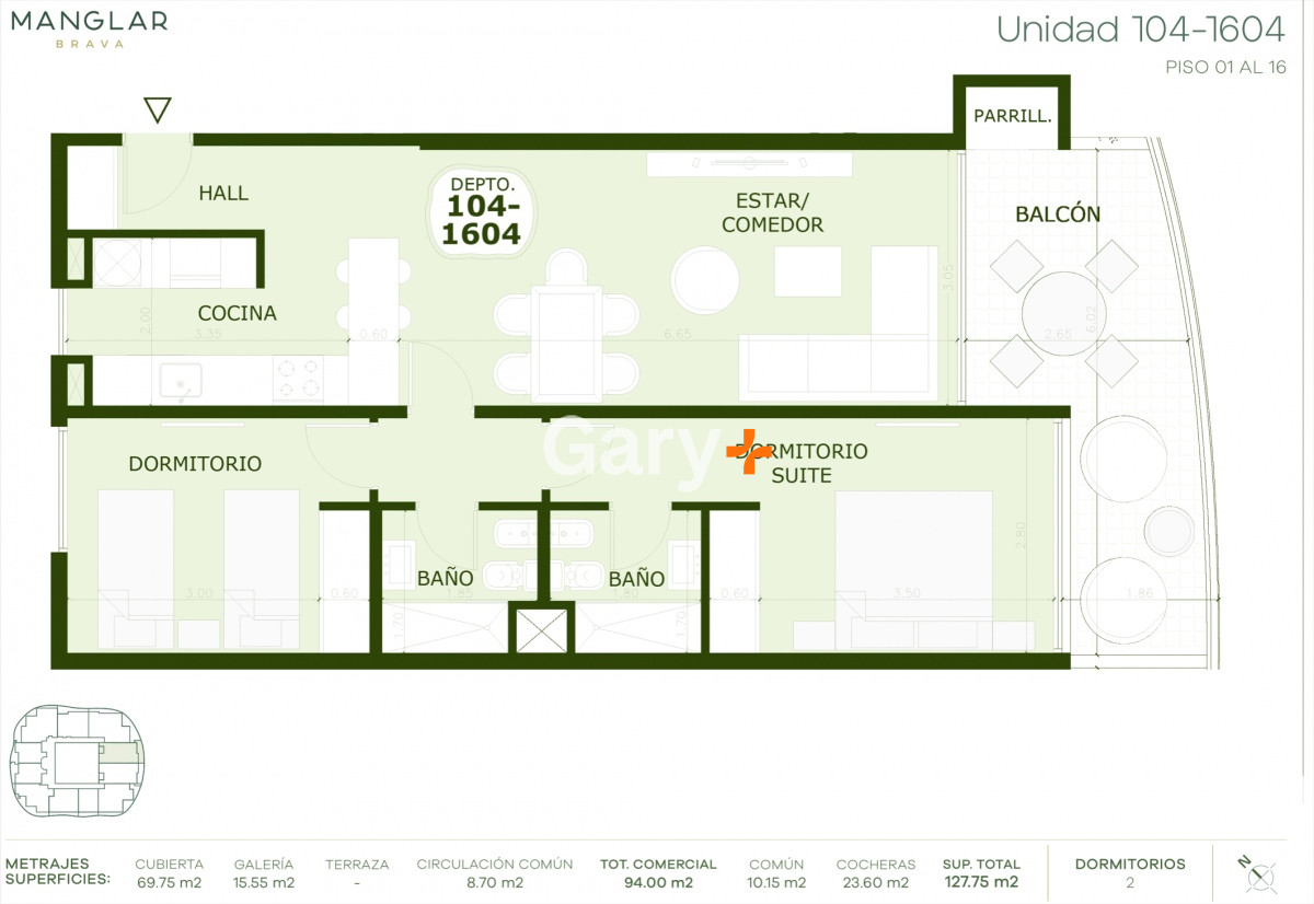 Apartamento ID.27702 - Apartamento de 2 dormitorios con vista al mar, Punta del Este Playa Brava