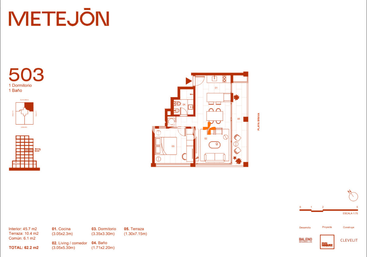 Apartamento ID.29076 - 1 dormitorio con terraza y vista abierta en el corazón de la Península