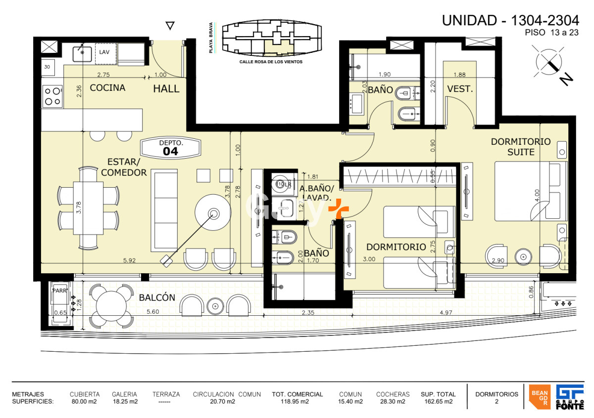 Apartamento ID.28111 - Apartamento en venta 2 dormitorios con 2 baños en pozo, Punta del Este, Playa Brava.