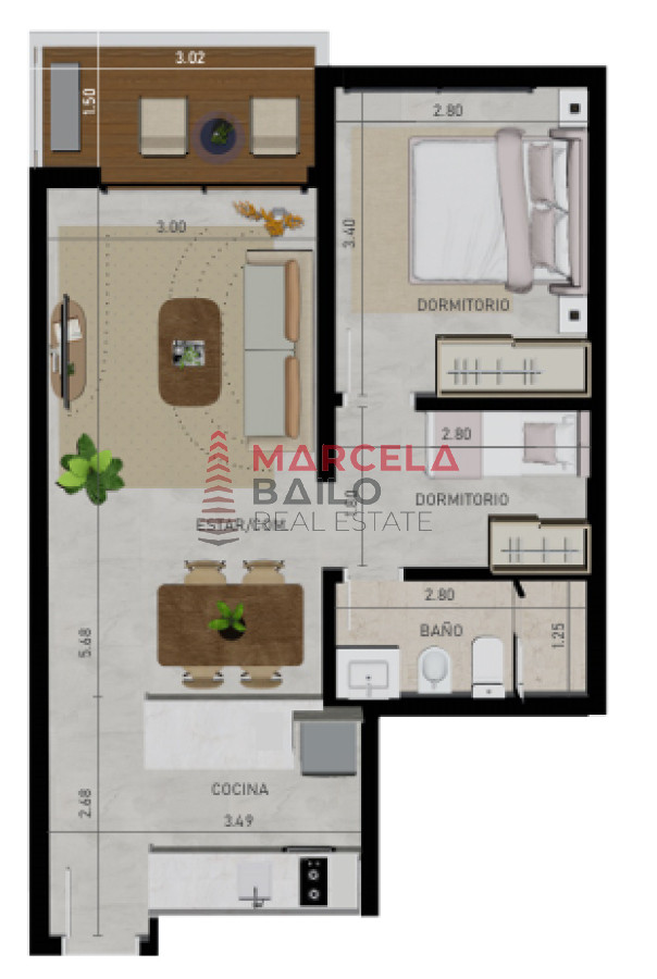 Venta departamento de 1 dormitorio  - BAI1207A