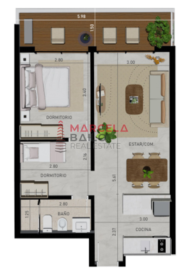 Venta departamento de 1 dormitorio  - BAI1206A