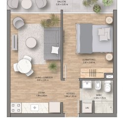 Apto 1 dorm con balcón