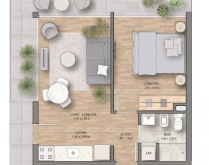 Apto 1 dorm con balcón