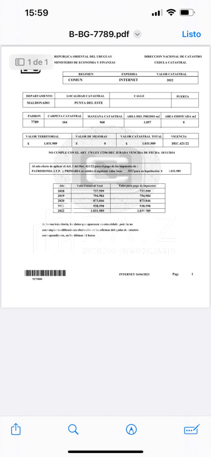 Terreno ID.12122 - VENTA TERRENO 1057M2 MARLY PUNTA DEL ESTE