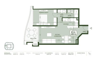 Manglar, apartamento 1 dormitorio. Brava